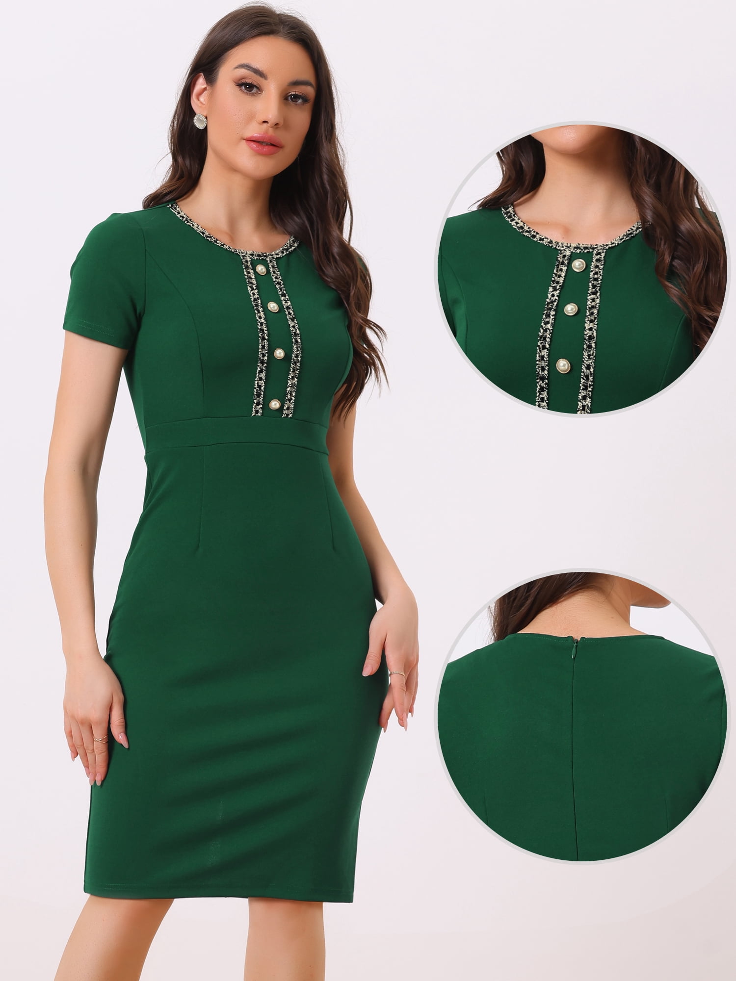 DARING DIVA Work Business Square Neck Color Block Bodycon Sheath Dresses XL Green