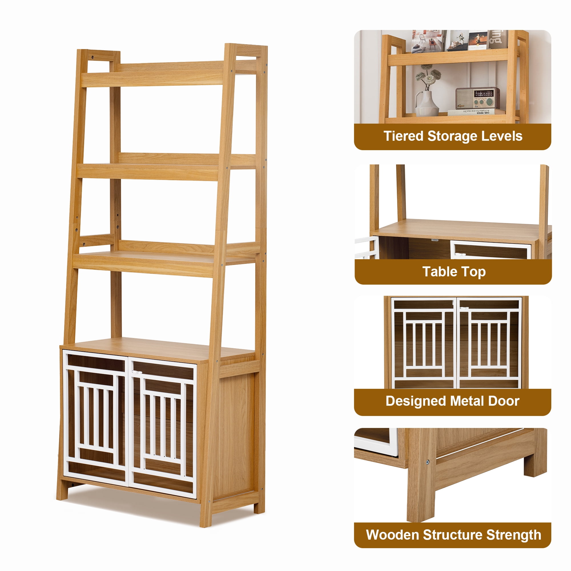 Jopath Modern 2 IN 1 Dog Furniture Dog Crate Ladder Bookshelf, Tall Wood Display Shelf with Storage, Dog Kennel Bookcase for Small-sized Dogs up to 50lbs, 32.5"L