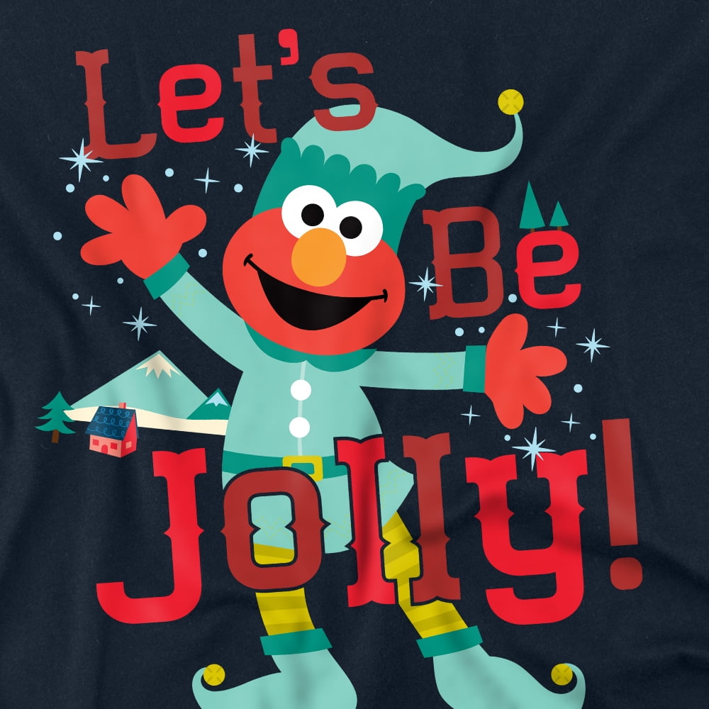 Sesame Street Elmo, Jolly Christmas Elf Unisex Adult T Shirt, Navy, Large