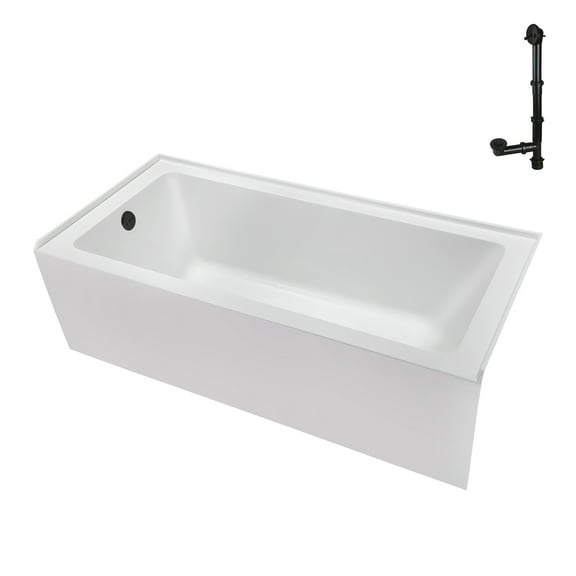 Streamline NAL-5320-BL 60 in. x 30 in. Acrylic Left-Hand Drain Alcove Bathtub in Glossy White With External Drain in Matte Black