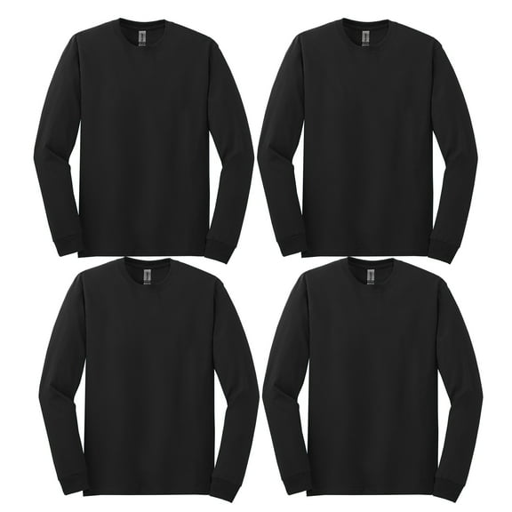 Gildan Heavy Cotton Men’s Long Sleeve Tee, Comfortable, Crewneck Blank T-Shirt, Black 4-Pack, S