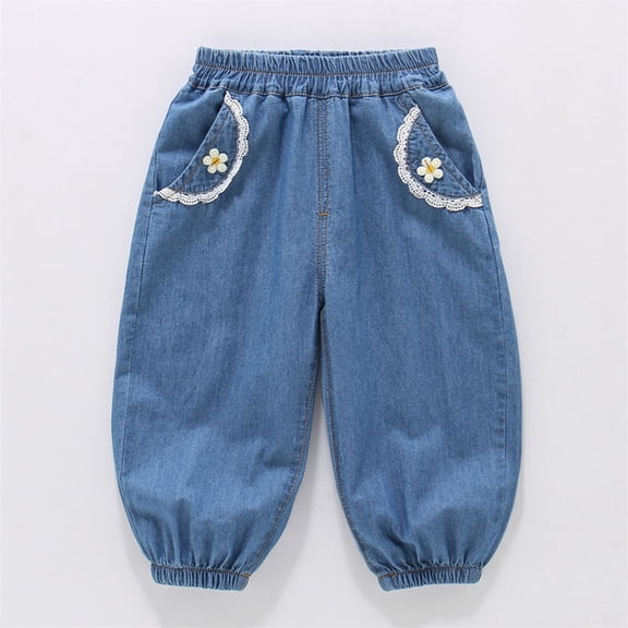 Jeans for Girls Kids Summer Denim Pants Soft Casual Long Trousers for Toddler Baby Children Lightweight Girls Bottoms 3-4T
