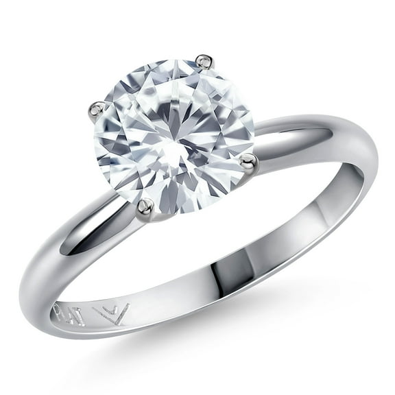 Gem Stone King 900 Platinum Moissanite Engagement Ring for Women | 1.90 Cttw | Round 8MM | Gemstone Birthstone | Size 5