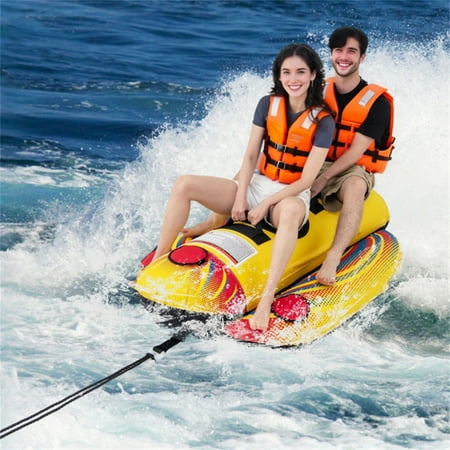 Inflatable Boat Inflatable Towable Tubes for Boating 1-2 Rider Hot Dog Tube for Boat to Pull Water Sports Banana Boat with EVA Padded Seats for Towing Rider Multicolour