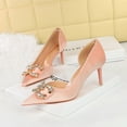 thumbnail image 2 of Zapatos de tacón alto sexys de punta puntiaguda de boca baja para banquetes para mujer, zapatos de gamuza con huecos laterales, con perlas y diamantes de agua, zapatos clásicos individuales, 2 of 5
