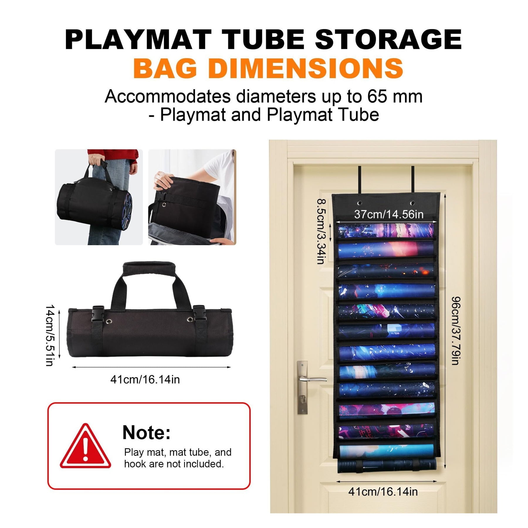Playmats with Transparent Plastic Slots, Portable Organizer Rack for TCG/RPG Mat (Black)