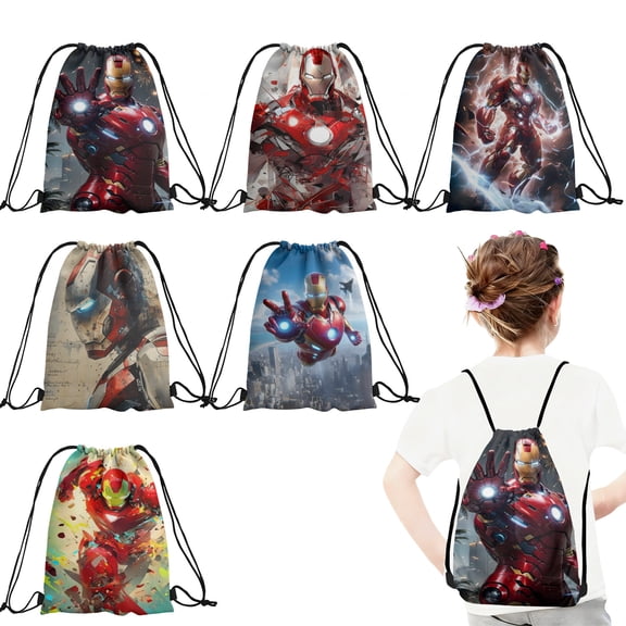 12 Pcs Ironm-an Candy Drawstring Bag Drawstring Goodie Favor Bags for Boys and Girls Cartoon Birthday Party Decorations 27x34cm﻿