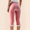 thumbnail image 4 of Karymi Jean Shorts Gingham Check Capri Pants, High Waisted Lace Ruffle Hem Skinny Pants, Stretchy Slim Fit Plaid Cropped Pants for Y2K Style Workout Shorts Women, 4 of 8