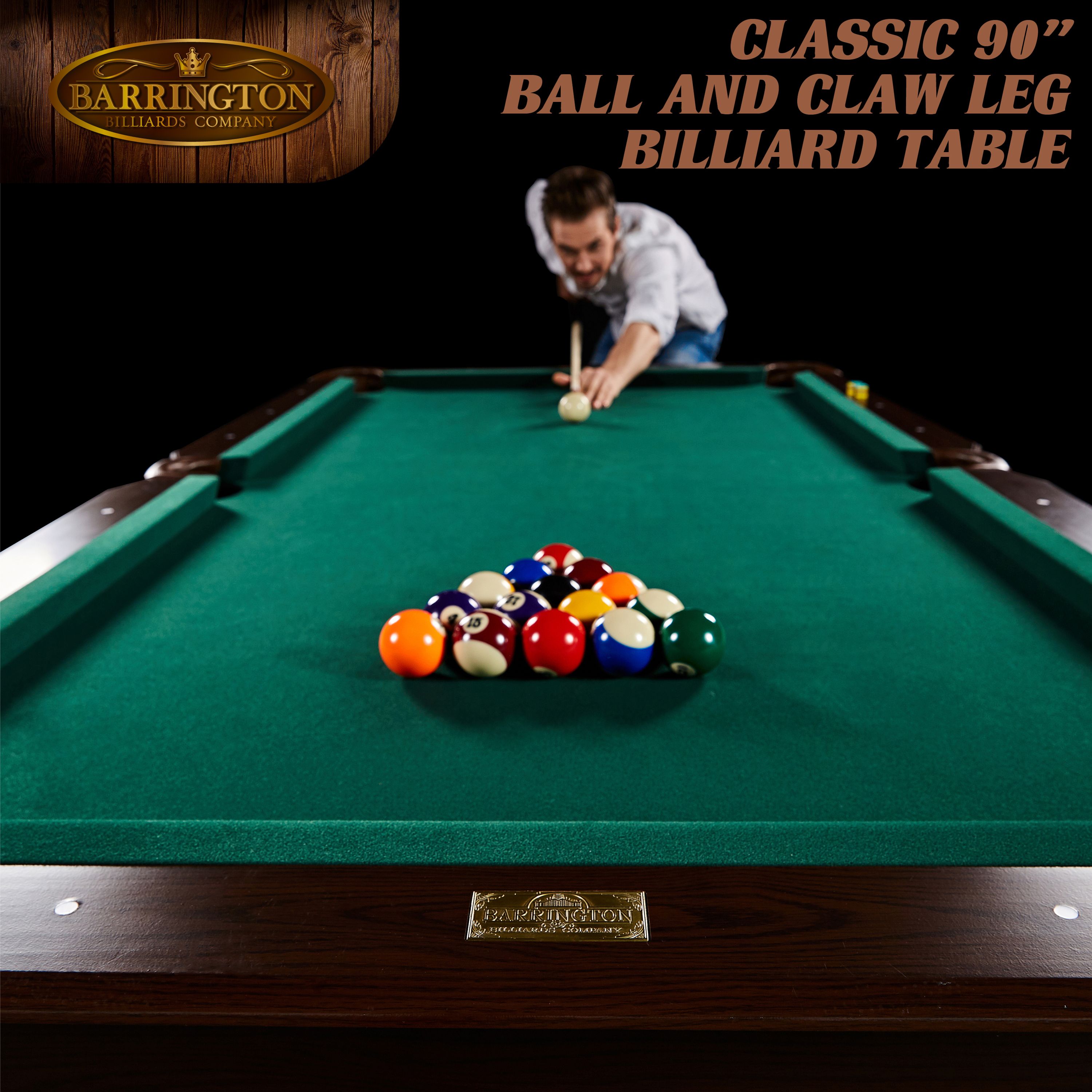 Barrington Billiards 90" Ball and Claw Leg Pool Table with Cue Rack, Dartboard Set, Green, New - image 10 of 13