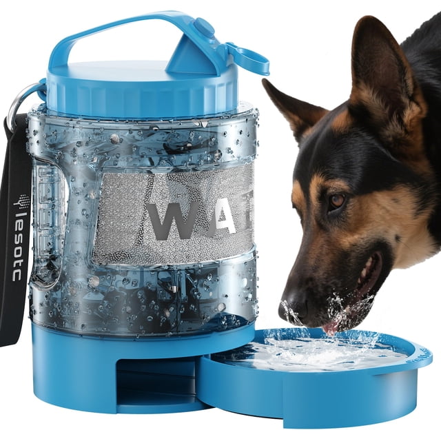 Botella de agua para perros Lesotc, 77 oz, portátil, cuenco de viaje, azul