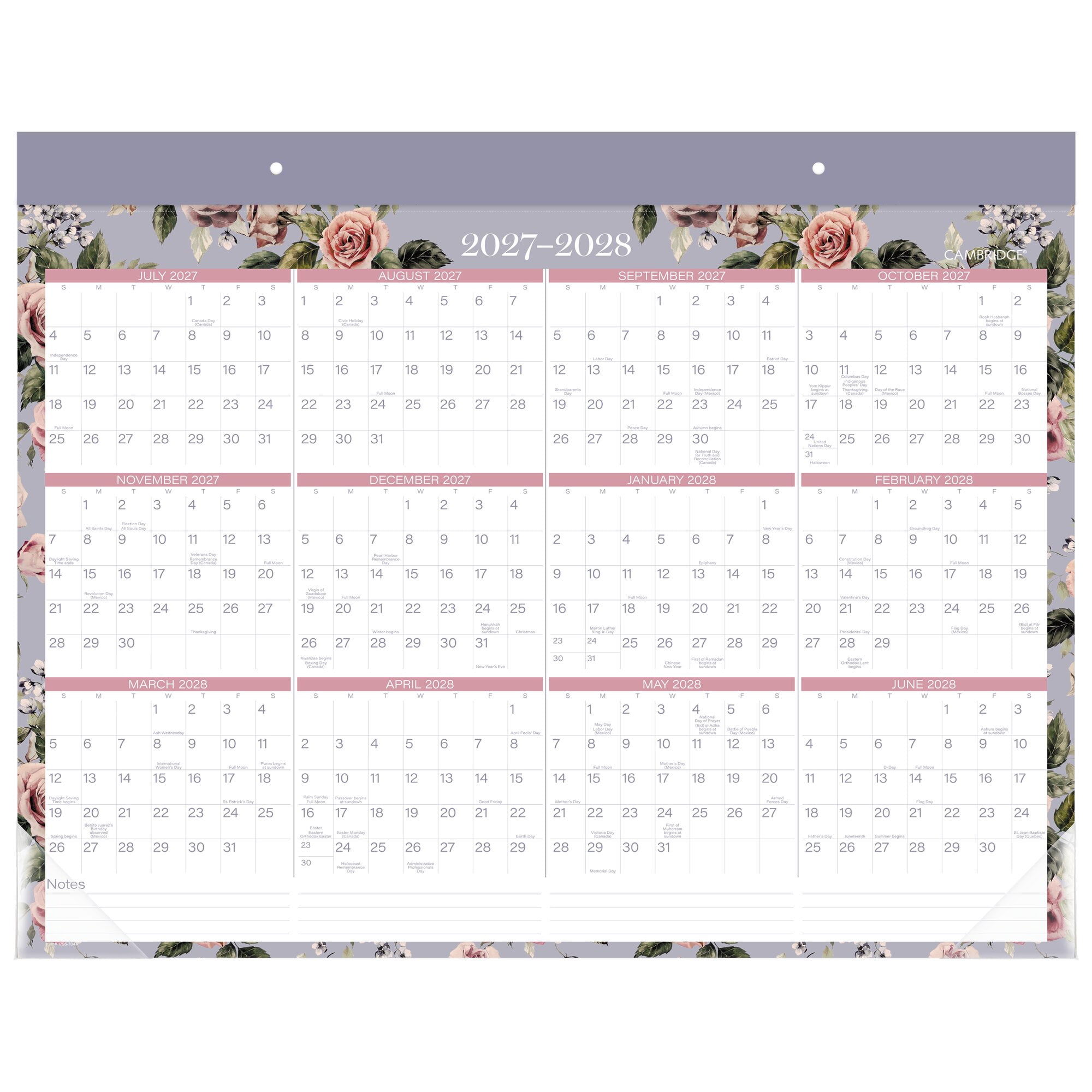 Mead Cambridge Tea Rose Academic 2026-2027 Monthly Desk Pad Calendar Standard 17