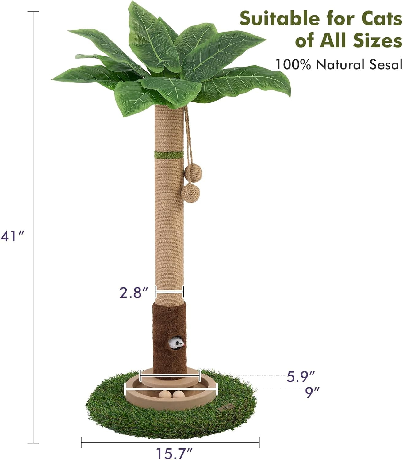 35" Tall Cat Scratching Post Tree Tower with Interactive Mouse Hole and Wooden Ball for Kittens and Adult Indoor Cats