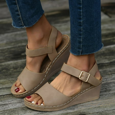 

Ykohkofe Women Sandals Buckle Sandals Platform Wedge Slippers Cool Fashion Versatile Fish Mouth Breathable We