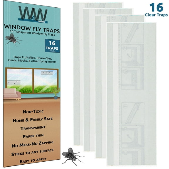 W4W Indoor & Outdoor Non-Toxic Clear Window Sticky Fly Trap, 16 Count