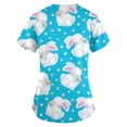 thumbnail image 3 of YDKZYMD Women Easter Scrub Tops Rabbits Eggs Printed Party Casual Scrub Tops Bunny Short Sleeve V Neck Scrubs Family Party Holiday Shirts with Pockets Sky Blue 4XL, 3 of 3