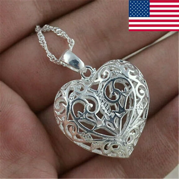 EOEMY Fashion Pretty Heart 925 Silver Necklace Pendant Clavicle Women Jewelry Gifts Us