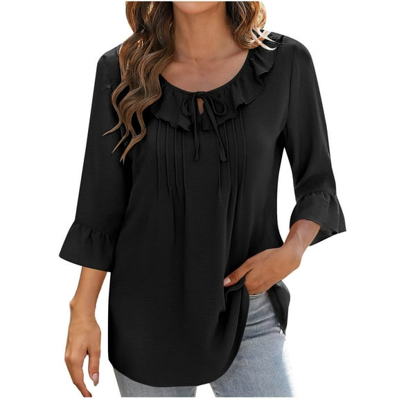 Babysbule Women's Casual 3/4 Sleeve Round Neck Blouse Soft Breathable Loose Fit Top for Summer Daily Office Outdoor Beach Holiday