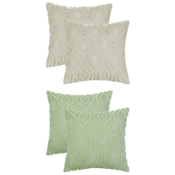 Unique Bargains 4 Pack Shaggy Plush Throw Pillow Covers Soft Couch Pillow Covers Set Green-2/Khaki-2 20" x 20"