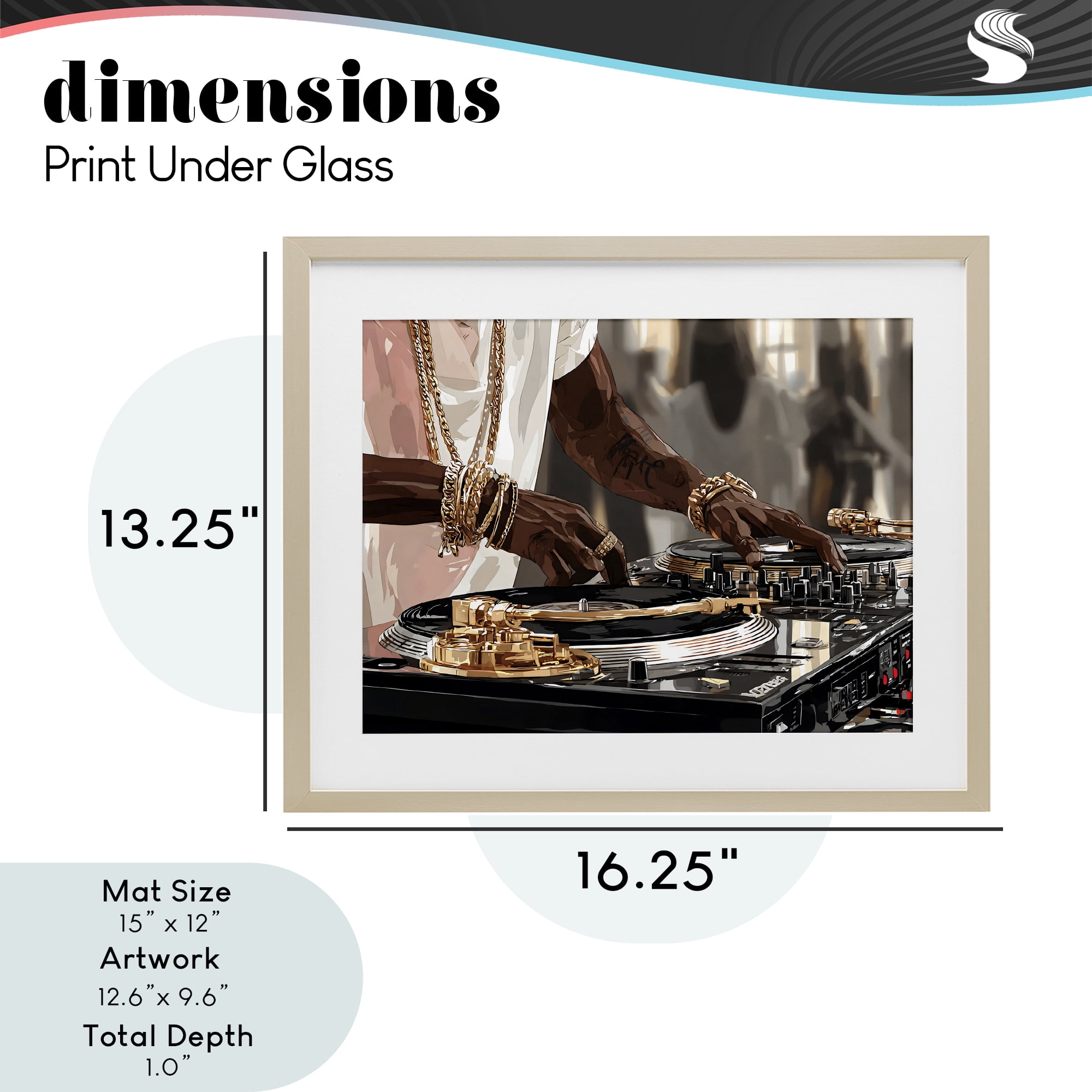 Stupell Industries Golden Sound DJ Turntables Birch Framed Print Under Glass, design by Franklyn Gregory