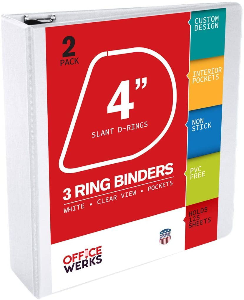 Three Ring Binder, 2 Pack 3 Ring View Binders, 4 inch, White,Clear