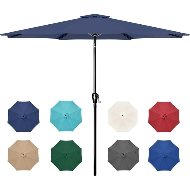 Simple Deluxe 9ft Outdoor Market Table Patio Umbrella with Button Tilt and Crank, Large Sun Umbrella with Sturdy Pole& Fade Resistant Canopy, Dark Blue