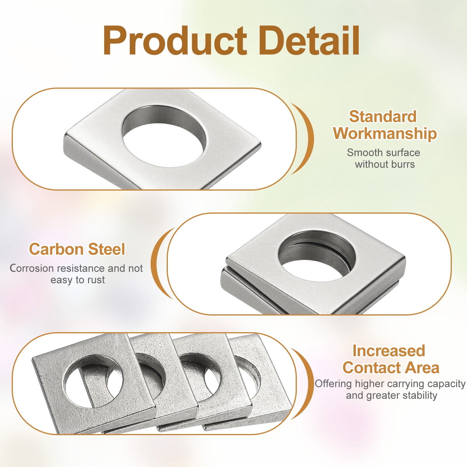 4pcs Beveled Square Washers, M20x40mm Square Beveled Washers Bearing Strut Plate Flat Pad Spacer 304 Stainless Steel for 20mm Bolts Wedge Shim Leveling Fastener Nut Bolt Gasket, Silver