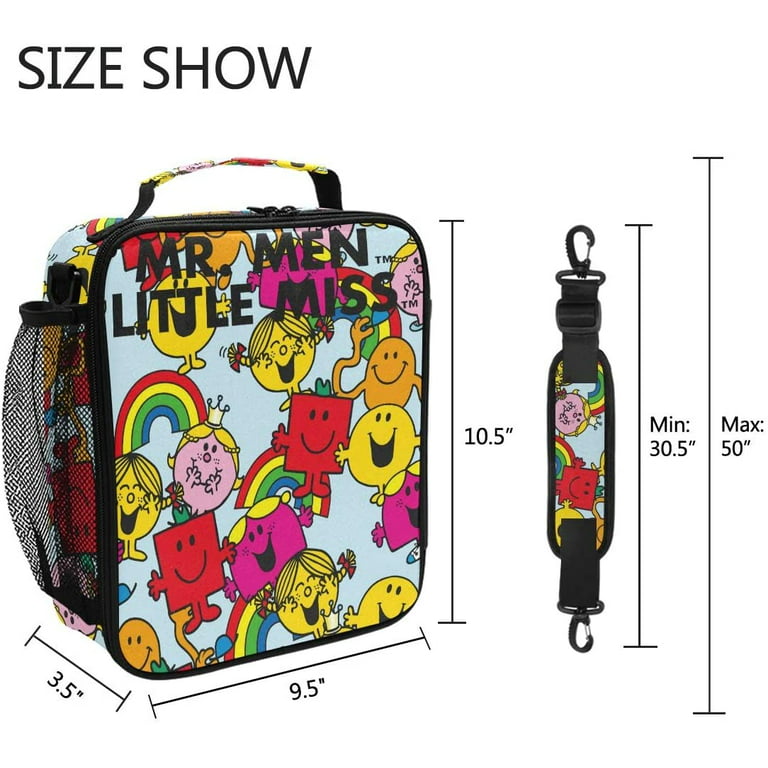 Girls Lunch Box Mr Men Little Miss 80s 90s Cartoons Teens Cooler Insulated Lunch  Bag Tote Freezable Shoulder Strap Waterproof Picnic Meal for School Office  