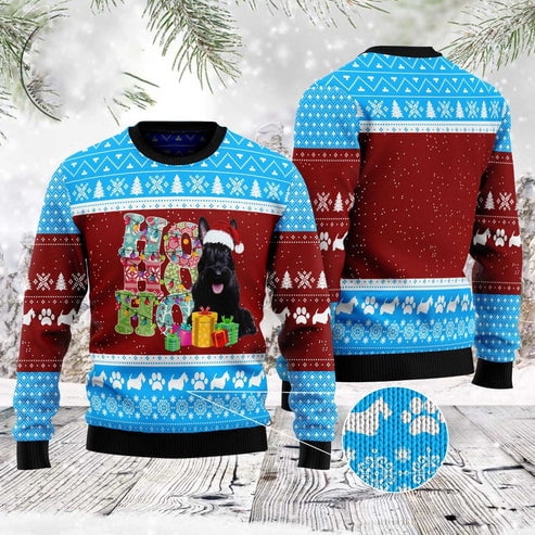 Hohoho Scottish Terrier 3D Christmas Sweater, Funny Xmas Sweater, Sweater Xmas