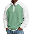 thumbnail image 2 of TOUMENY Men Half Zip Sweater Stand Collar Long Sleeve Color Block Casual Loose Pullover Fall Winter Fashion Knit Tops Green XXXXL, 2 of 7