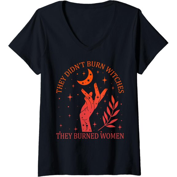 Womens They Didn't Burn Witches They Burned Women Feminist Witchy V-Neck T-ShirtMen and women, White Black T-shirt, size: Extra large S-2125XL