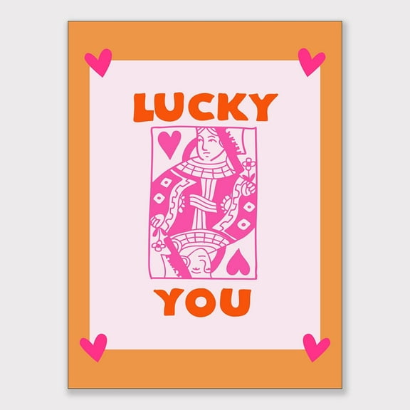 Orange Lucky You Queen of Hearts Decor Queen of Hearts Poster Aesthetic Pictures for Wall, Aesthetic Pink Modern Art Tween Posters and Girls Pink Wall Decor Prints 12x16in Unframed