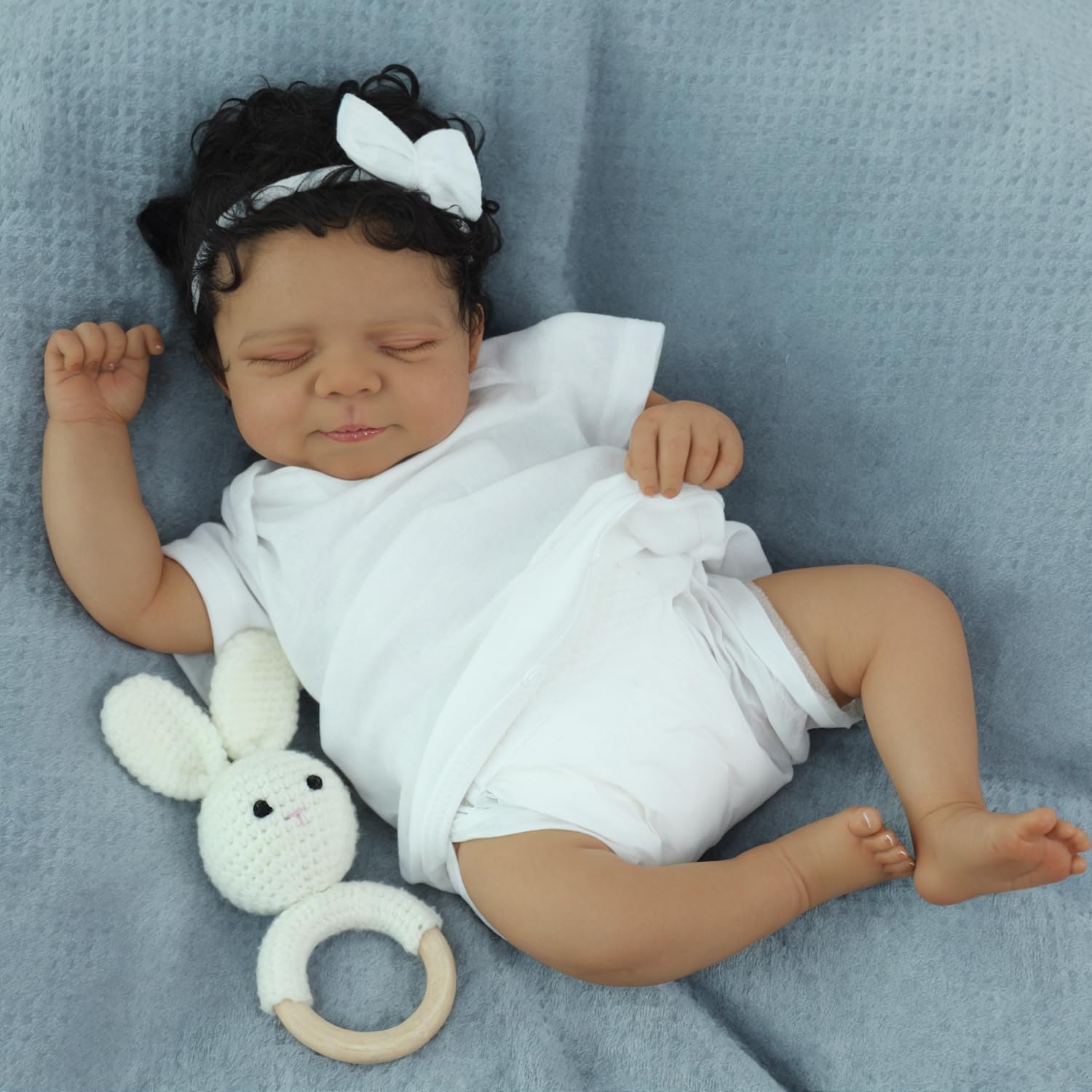 Muñeca Bebé Reborn Niño Negro - 18 Pulgadas, Recién Nacido Realista Afroamericano, Regalo para Niños 3+ 3