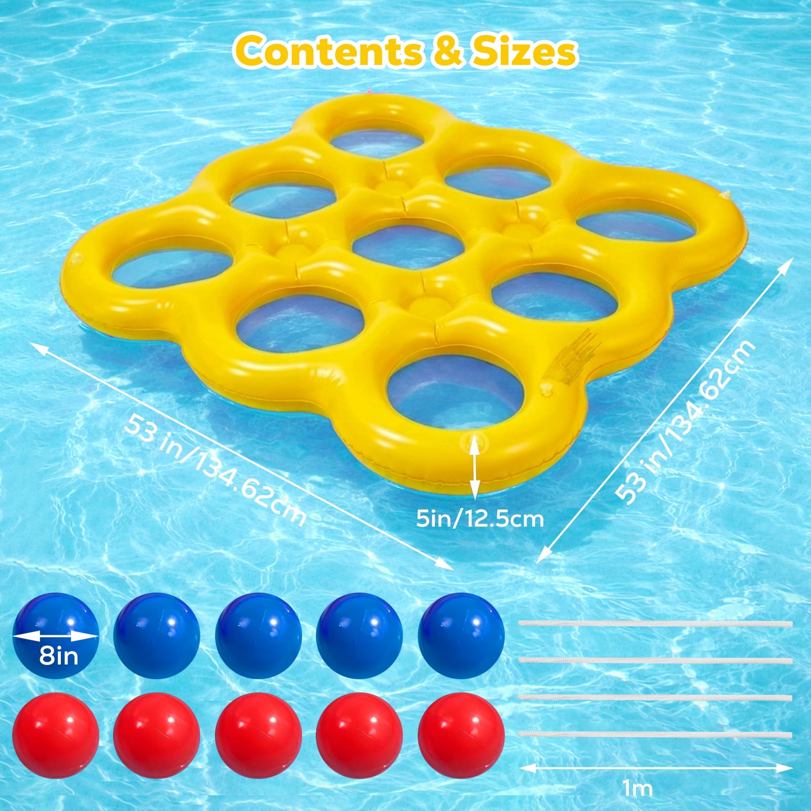 MoKo Pool Toys Games Set Tic-Tac-Toe Inflatable Pool Toy with 10 Balls - for Adults Teens Kids 2-10 Players, Yellow