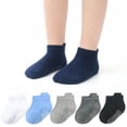 thumbnail image 5 of Zhuge Calcetines antideslizantes para niños, transpirables y suaves, uso diario, rayas oscuras, 6 pares, Código s, 5 of 5