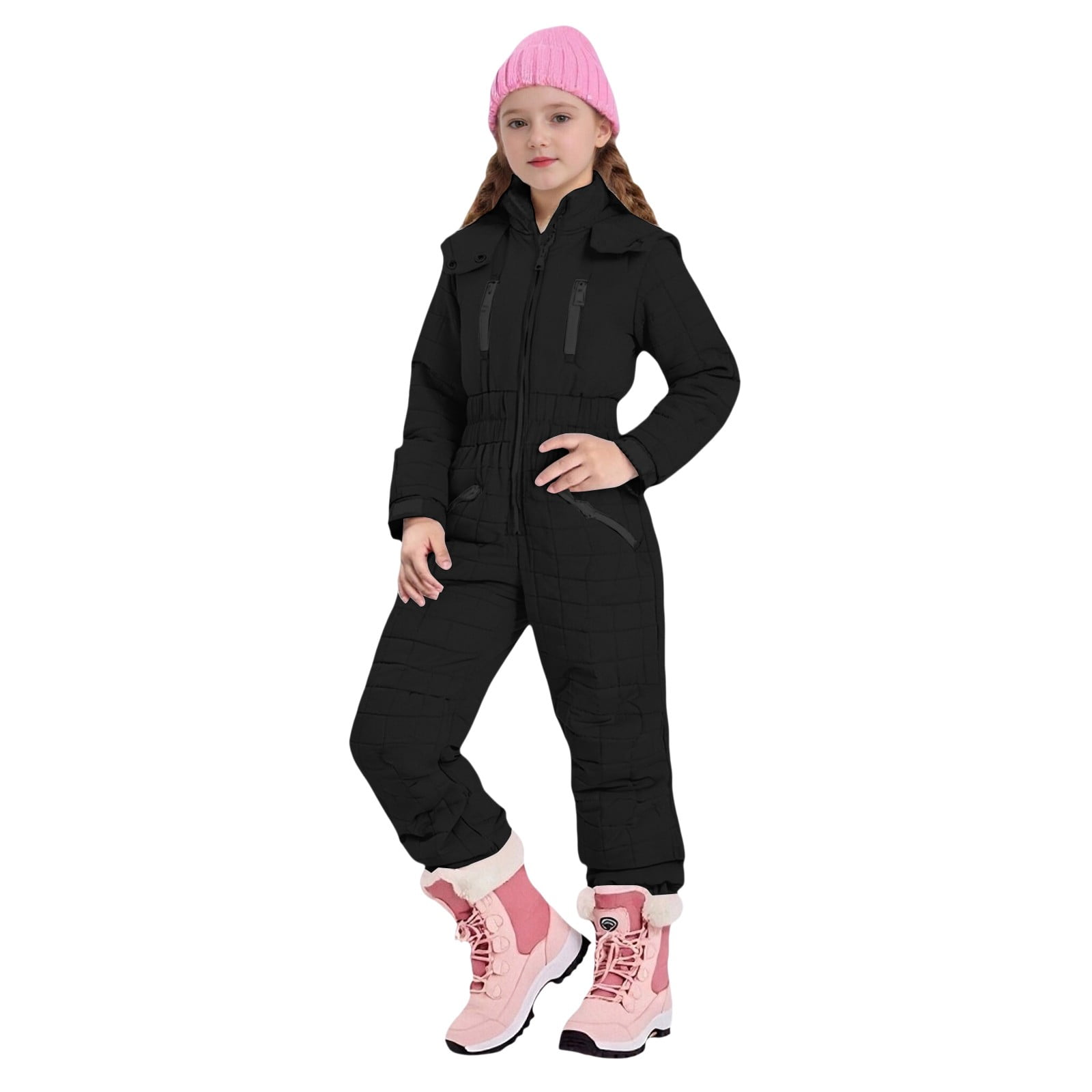 Mercatoo Hooded Ski Jumpsuit for Girls Boys Full Zip One Piece Quilted Snowsuit Teens Kids Elastic Cuffs Winter Warm Onesi𝗲 Outerwear
