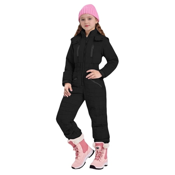 XIMIN Snow Suit for Kids Girls Boys One-Piece Snowsuit Hooded Waterproof Jumpsuit Insulated Ski Suit Snow Clothes Winter Outdoor Overalls Snowboarding Ski-Suits