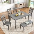 thumbnail image 4 of Churanty 6 Pieces Wooden Kitchen Table set, Farmhouse Rustic Dining Table set with Cross Back 4 Chairs and Bench,Antique Graywash, 4 of 15