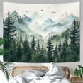 thumbnail image 3 of Misty Forest Mountain Tapestry Sage Green Nature Pine Tree Tapestry for Bedroom Aesthetic Watercolor Foggy Woodlands Birds Landscape Tapestries Wall Hanging for Living Room Dorm 60 x 44 Inch, 3 of 10