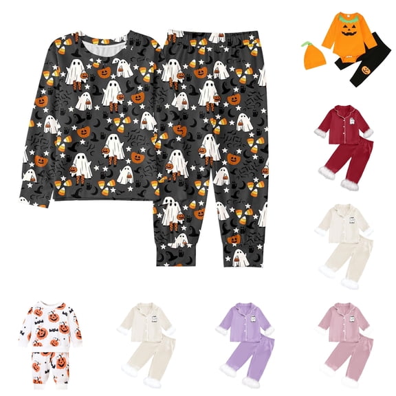 Miaoju Cotton Halloween Pajamas Pumpkin Print Long Set Sleepwear for Top and Pant Matching Fashion Home Outfit Set 2 Piece Loungewear