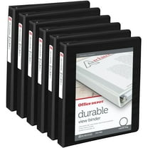 Office Depot® Brand Durable Round-Ring View Binders, 1" Rings, Black, Pack Of 6 Binders