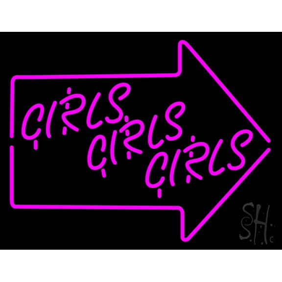 Girls LED Neon Sign 15" Tall x 19" Wide - inches Black Square Cut Acrylic Backing, with Dimmer - Premium built indoor Sign for Strip Club, Dance club, Décor, Bar.