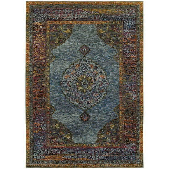 Moretti Glow Area Rug 7139A Traditional Blue Rings Petals 10' x 13' 2" Rectangle