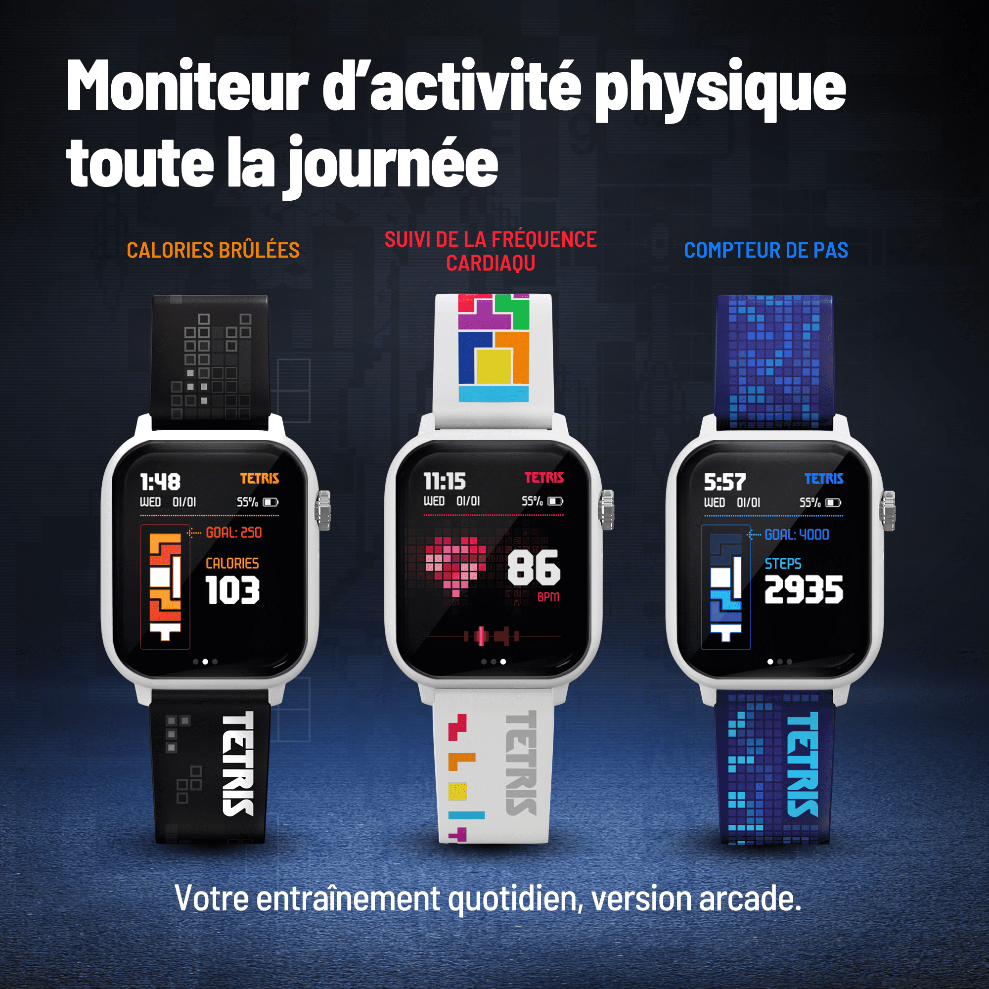 Tetris™: My Play Watch – Retro Gaming Smartwatch with Selective Tech, Non-Connected, Built-in Tetris™, Custom Watch Faces, Classic Arcade Sound, Heart Rate & Fitness Tracker, IP67 Water Resistant.