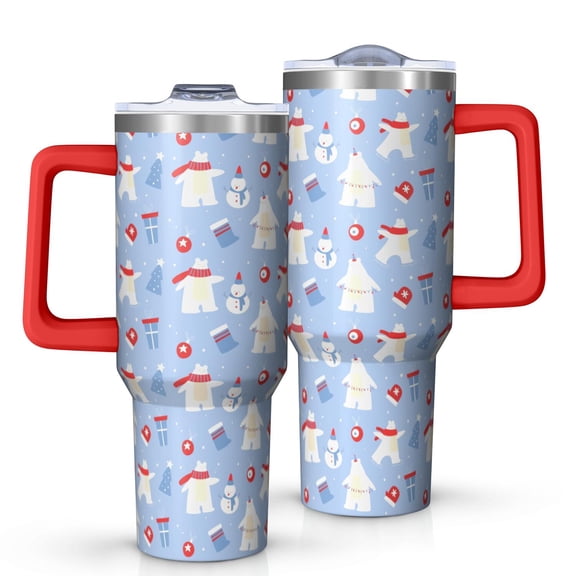 Christmas 40oz Tumbler– Stainless Steel Insulated Tumbler with Handle and Straw, Large Capacity Travel Cup for Hot & Cold Drinks