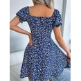 thumbnail image 5 of Women'S Summer Drawstring Sweetheart Neck Puff Sleeve A Line Short Dress Navy Blue L, 5 of 7