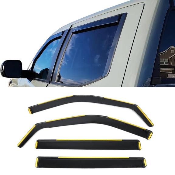 Ikon Motorsports In-Channel Window Visors Sun Shades Vent Rain Guards for 2022-2026 Toyota Tundra CrewMax, Black PC Polycarbonate 4PCS