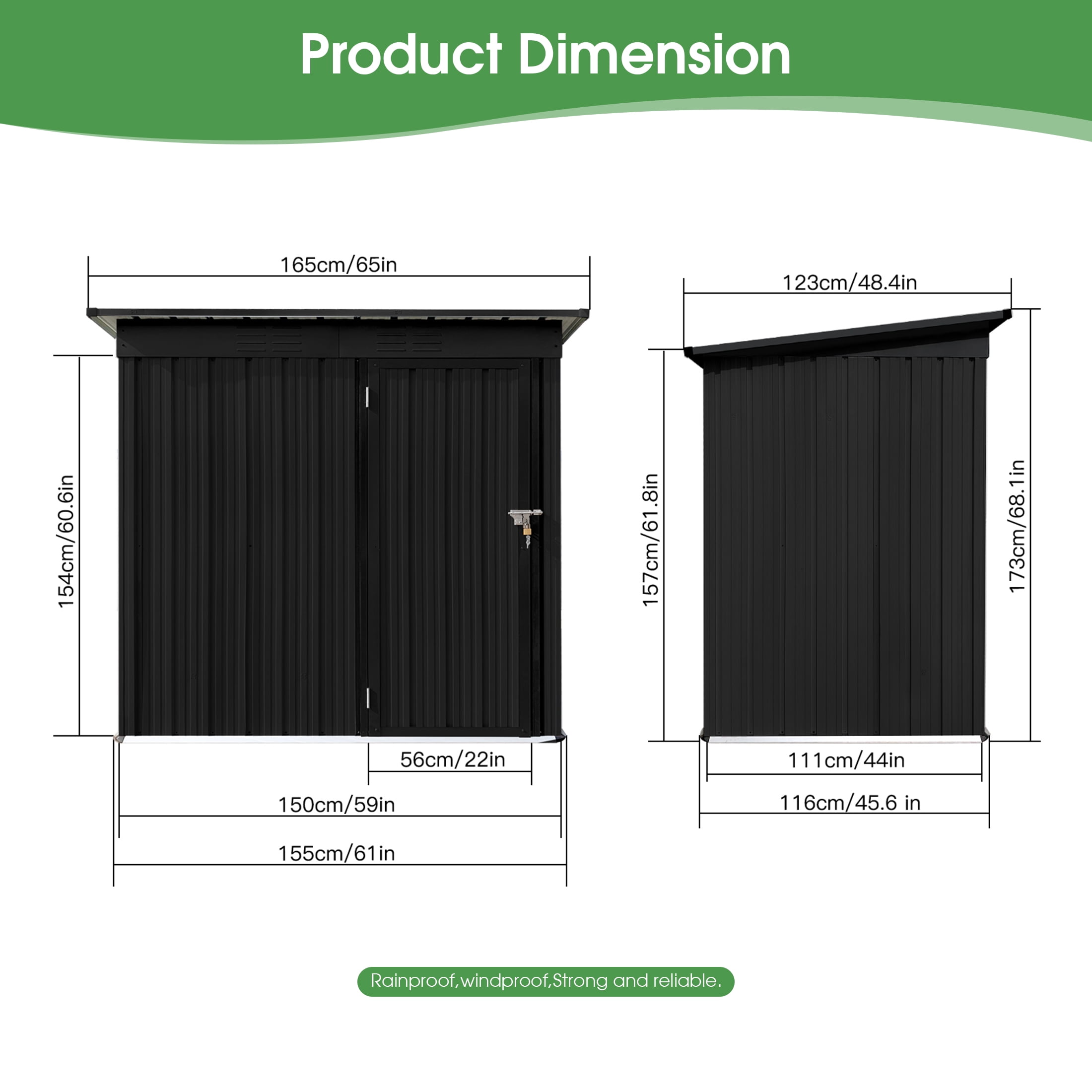 Aukfa Outdoor Storage Shed, 5 X 4 FT Metal Garden Shed, Waterproof Tool Shed for Backyard Patio, Black