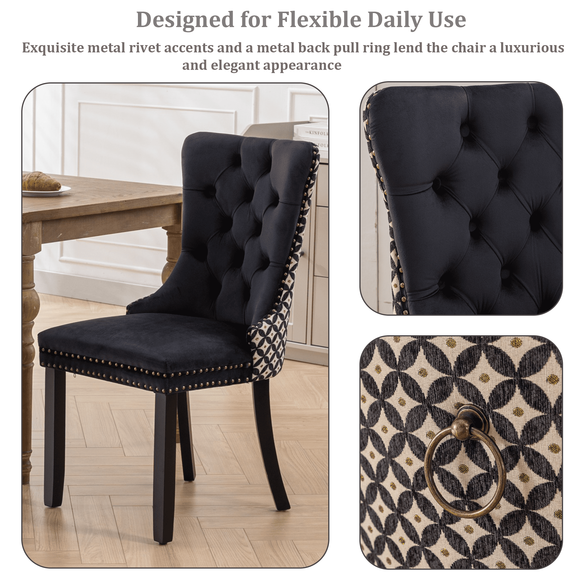 Velvet Tufted Dining Chairs Set of 6, Upholstered Accent Chairs with Solid Wood Frame for Kitchen & Dining Room