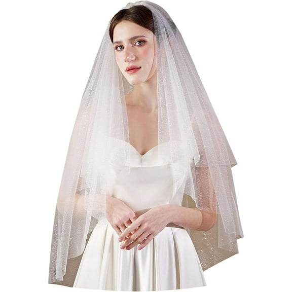YooGuoGuo Wely 2 Tier Glitter Tulle Wedding Bridal Veil With Metal Comb F40