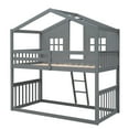 thumbnail image 3 of Twin Over Twin House Bunk Bed With Ladder, Wood Bed-Gray, 3 of 8